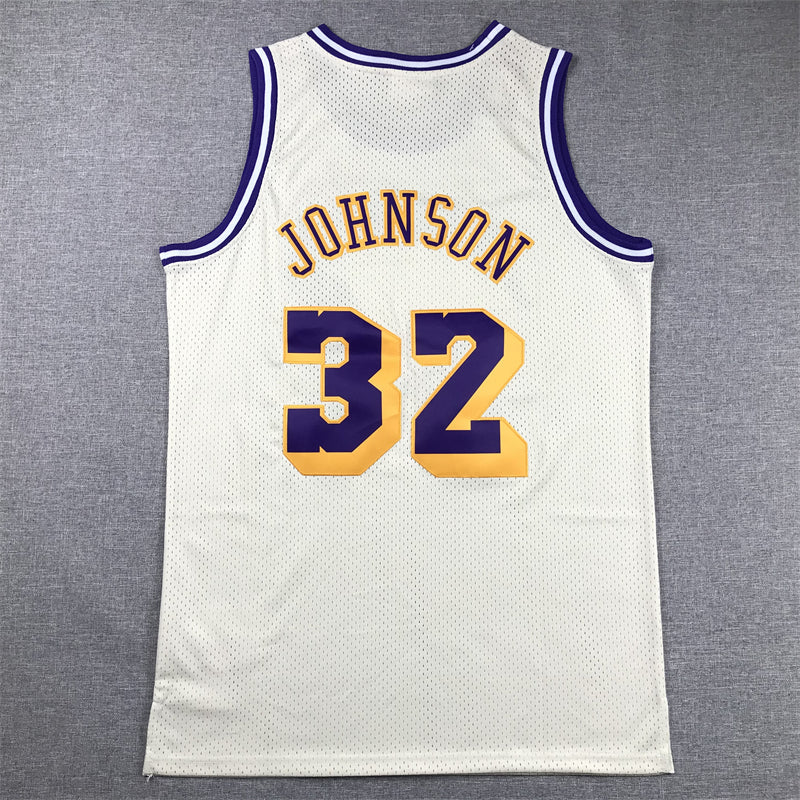 Men's Los Angeles Lakers Magic Johnson #32 Cream Hardwood Classics Swingman Jerseys