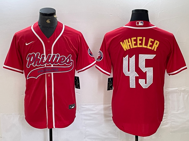 Men's Philadelphia Phillies Zack Wheeler #45 Red Player Jerseys Joint Edition
