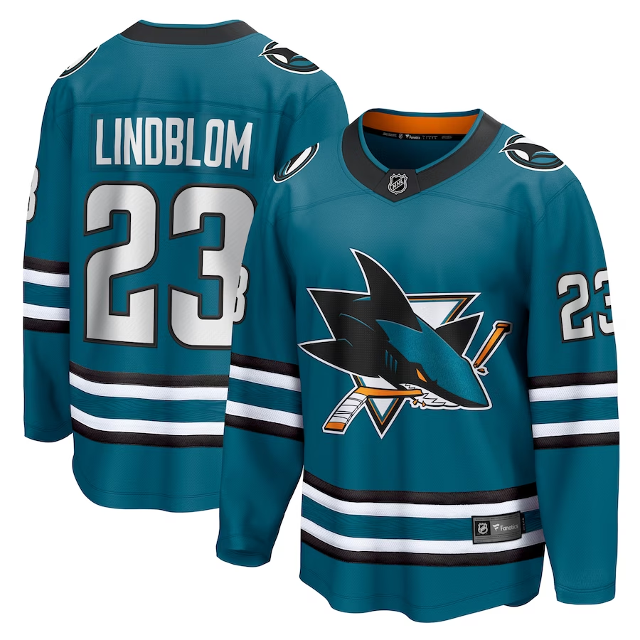 Men's San Jose Sharks Oskar Lindblom #23 Teal Home Breakaway Jerseys