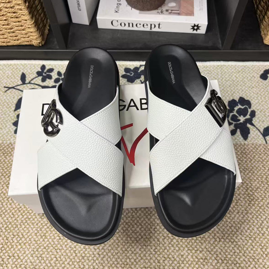Dolce & Gabbana D&G Logo Print Slide Sandals – Unisex Couple's Summer Slippers