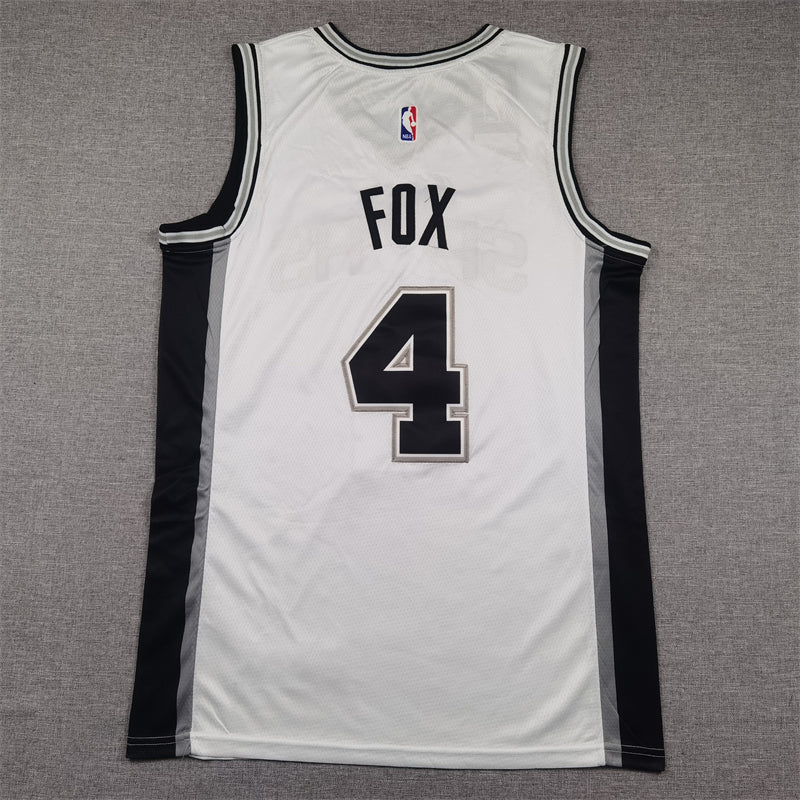 Men's San Antonio Spurs De'Aaron Fox #4 White Swingman Jerseys - Association Edition