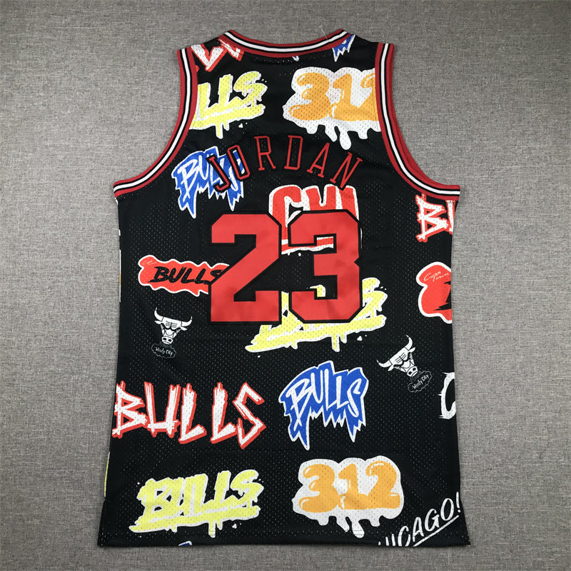 Men's Chicago Bulls Michael Jordan #23 Black Swingman Graffiti Edition Jerseys