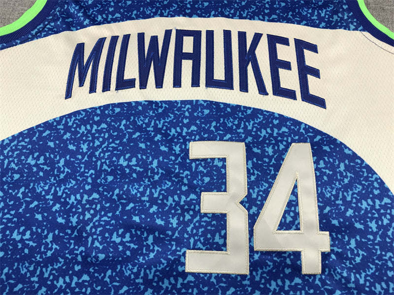 Men's Milwaukee Bucks Giannis Antetokounmpo #34 Blue 2023/24 Swingman Jerseys - City Edition