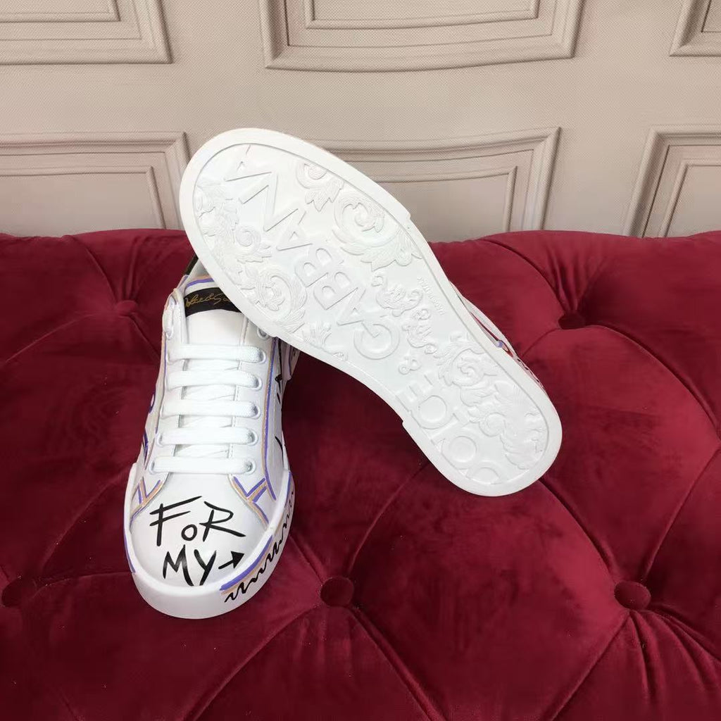 Dolce & Gabbana Portofino Graffiti Sneakers – Unisex Couple's Luxury Casual Shoes