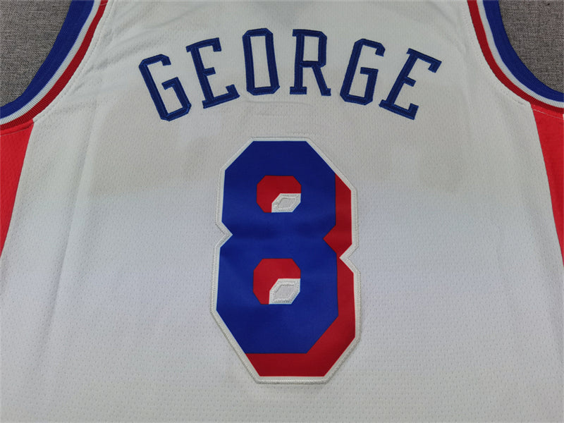 Men's Philadelphia 76ers Paul George #8 White Swingman Jerseys - Association Edition