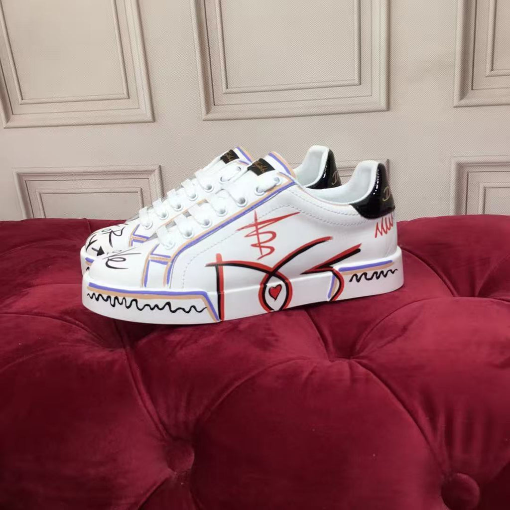 Dolce & Gabbana Portofino Graffiti Sneakers – Unisex Couple's Luxury Casual Shoes