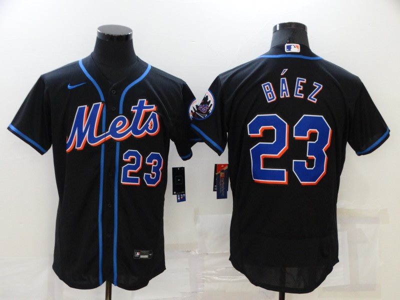 Men's New York Mets Javier Baez #23 Black Replica Baseball Jerseys