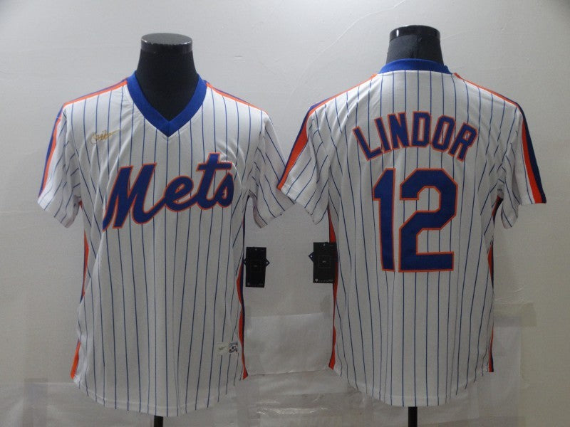 Men's New York Mets Francisco Lindor #12 White Stitched Jerseys
