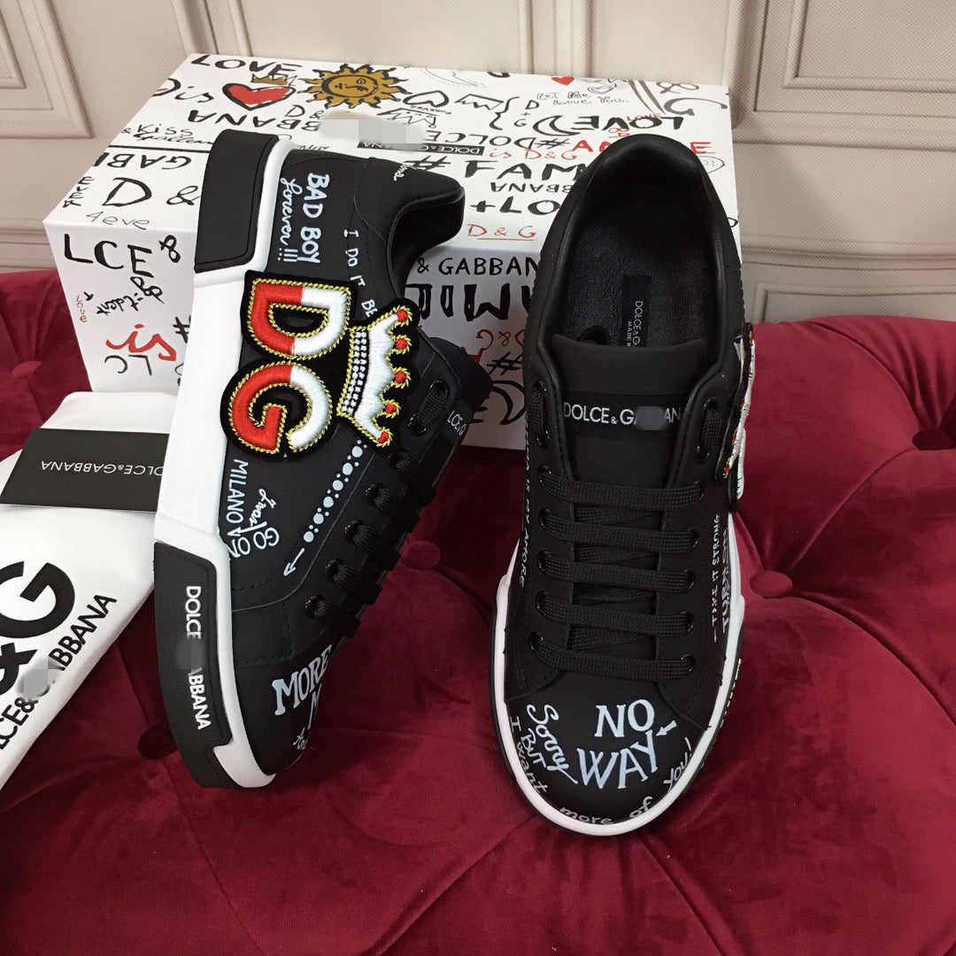 Dolce & Gabbana Portofino Graffiti Sneakers – Unisex Couple's Luxury Casual Shoes