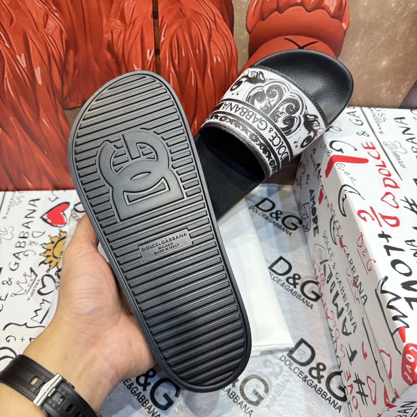 Dolce & Gabbana D&G Logo Print Slide Sandals – Unisex Couple's Summer Slippers