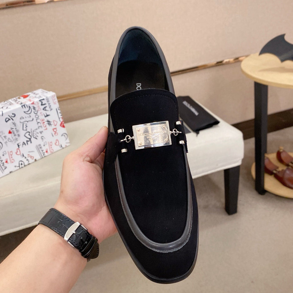 Dolce & Gabbana DG Logo Black Suede Loafers | Men's Luxury Slip-On Dress Shoes