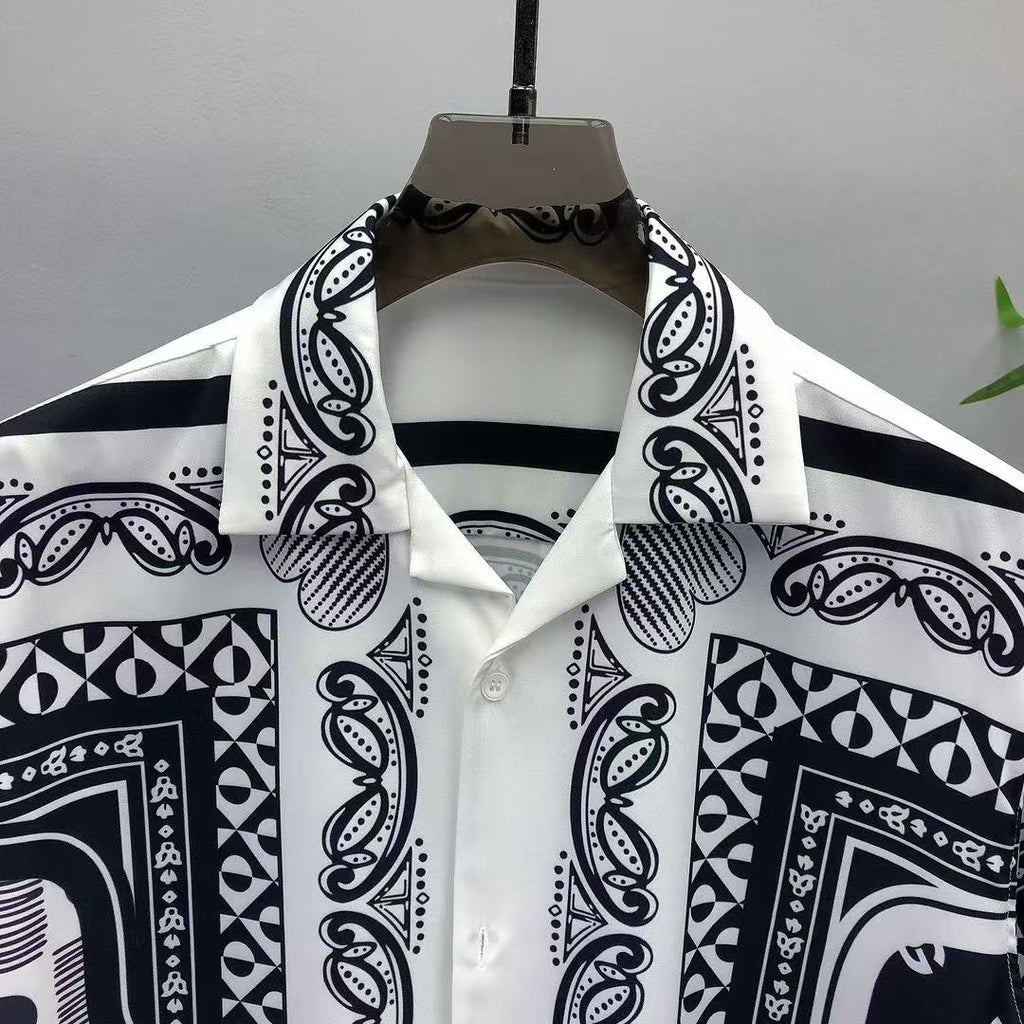 Dolce & Gabbana DG Black & White Bandana Print Short-Sleeve Shirt