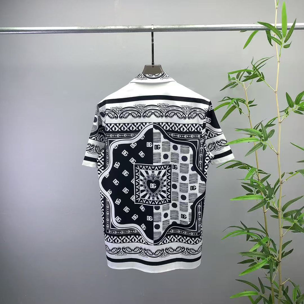 Dolce & Gabbana DG Black & White Bandana Print Short-Sleeve Shirt