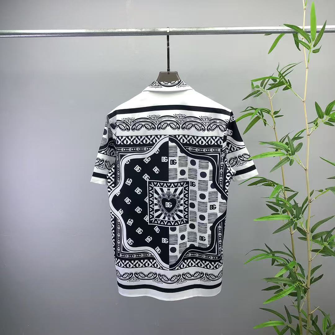 Dolce & Gabbana DG Black & White Bandana Print Short-Sleeve Shirt