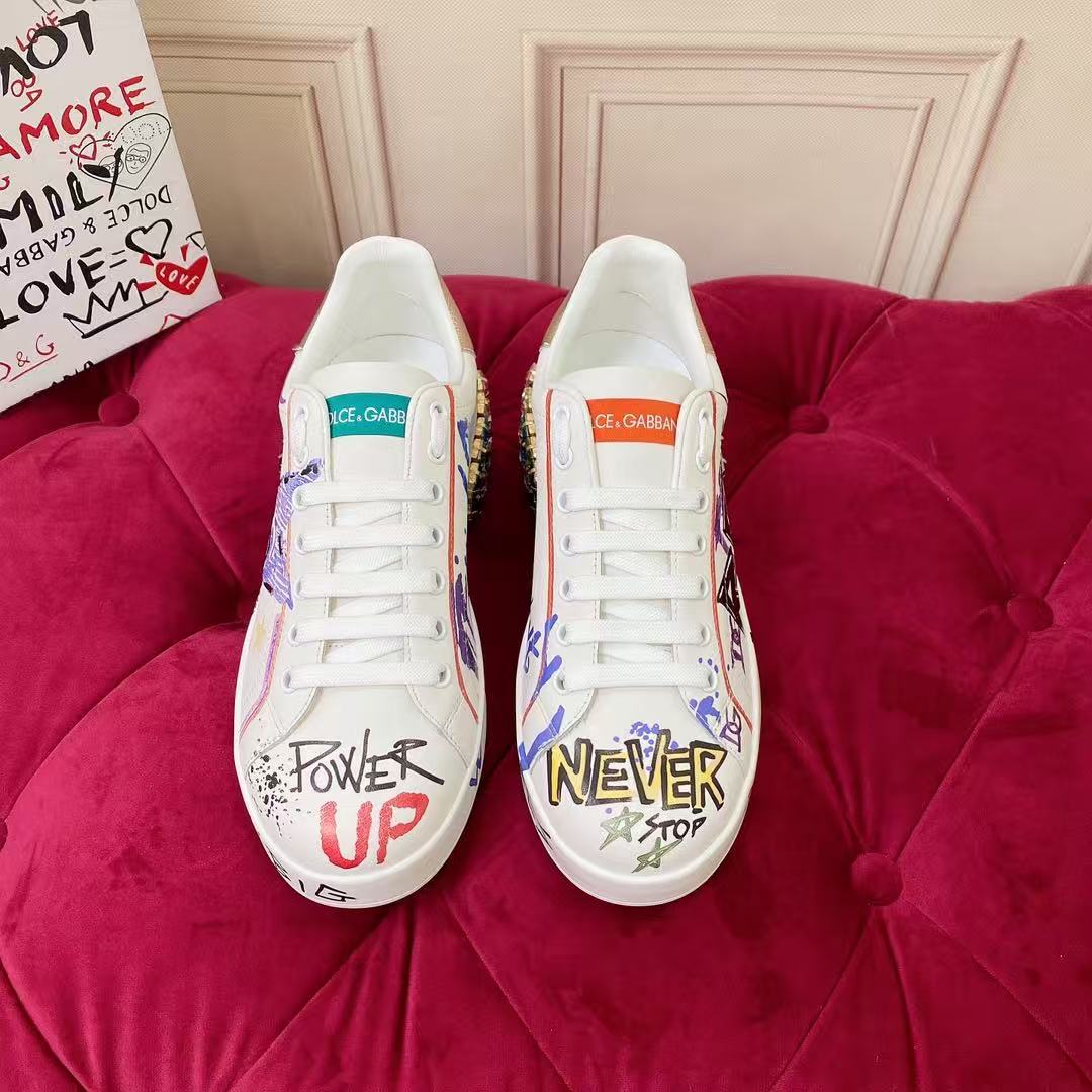 Dolce & Gabbana Portofino Graffiti Sneakers – Unisex Couple's Luxury Casual Shoes