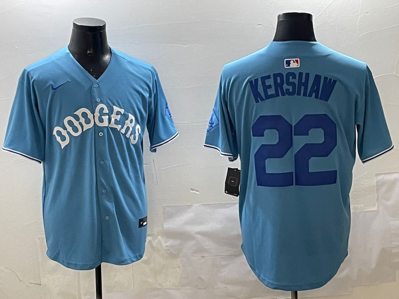 Men's Los Angeles Dodgers Clayton Kershaw #22 Light Blue Replica Player Jerseys