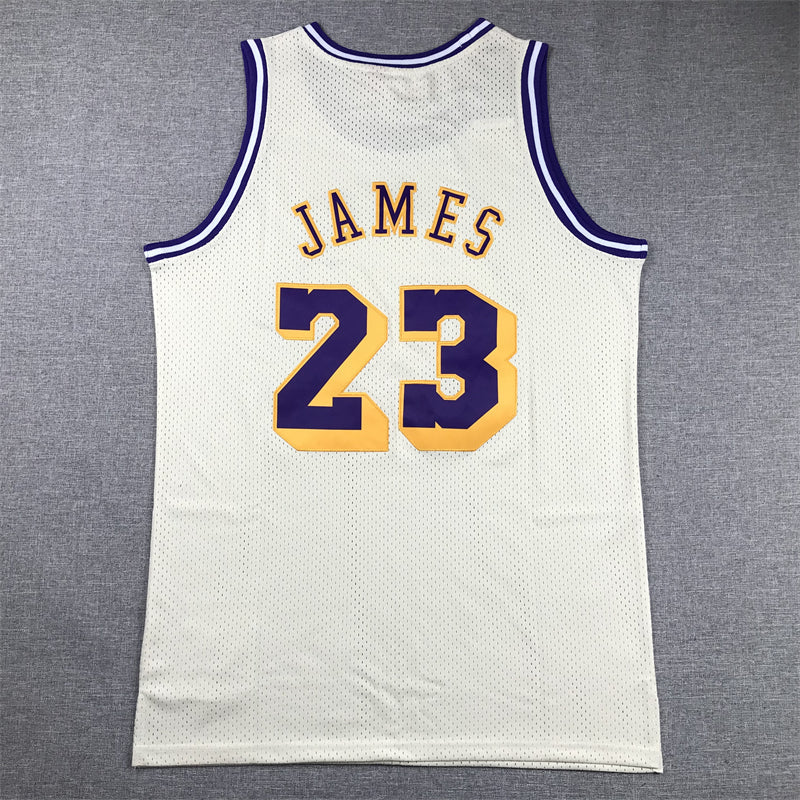 Men's Los Angeles Lakers LeBron James #23 Cream Hardwood Classics Swingman Jerseys