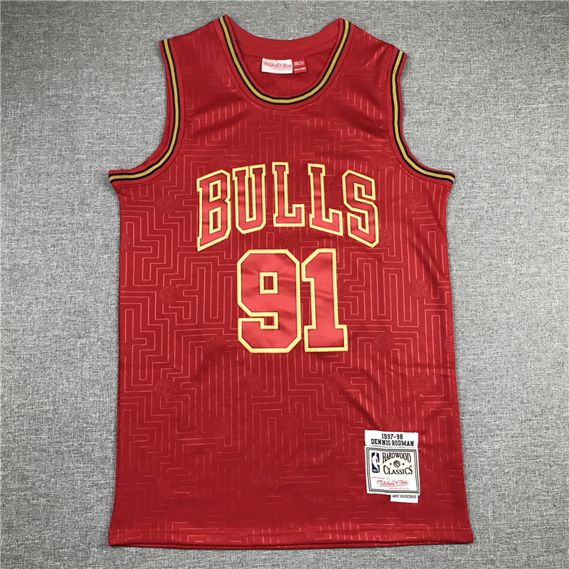 Men's Chicago Bulls Dennis Rodman #91 Red Hardwood Classics Swingman Jerseys