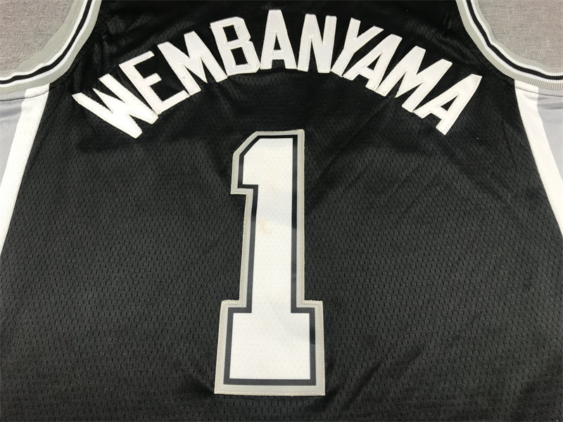 Men's San Antonio Spurs Victor Wembanyama #1 Black 2022/23 Swingman Jerseys - Icon Edition