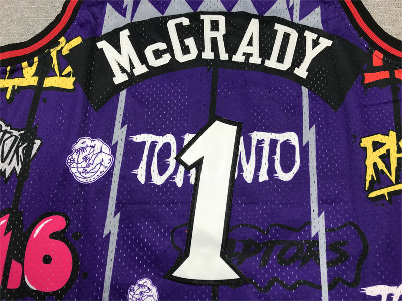 Men's Toronto Raptors Tracy McGrady #1 Purple Swingman Player Jerseys - Graffiti Edition