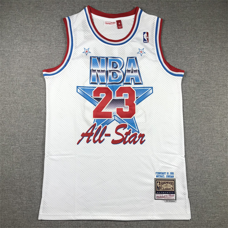 Men's 91 All Star Chicago Bulls Michael Jordan White Hardwood Classics Swingman Jerseys