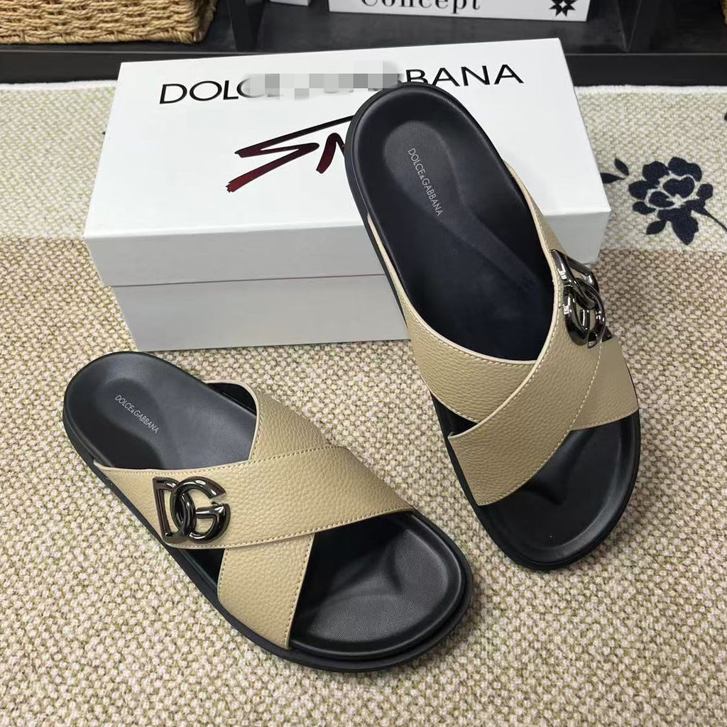 Dolce & Gabbana D&G Logo Print Slide Sandals – Unisex Couple's Summer Slippers