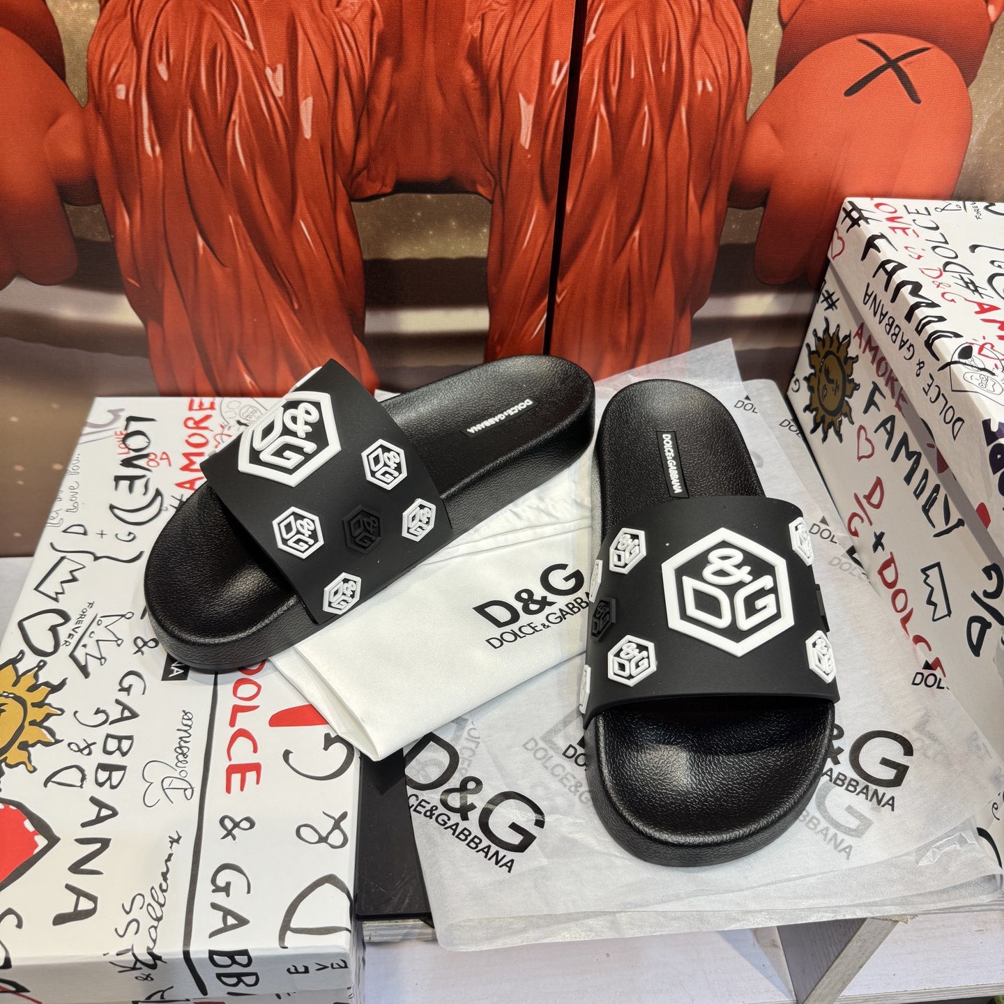 Dolce & Gabbana D&G Logo Print Slide Sandals – Unisex Couple's Summer Slippers