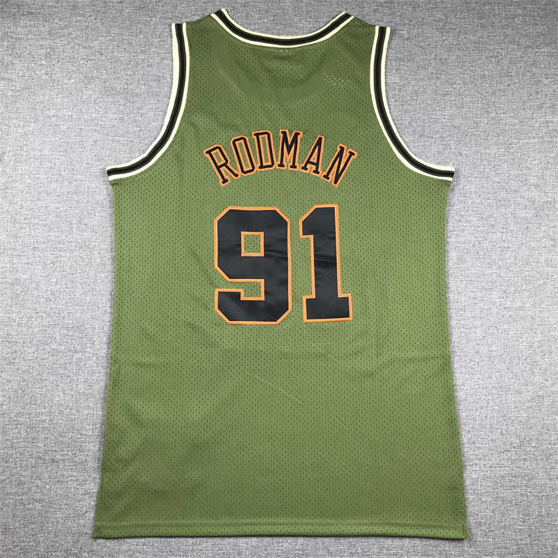 Men's Chicago Bulls Dennis Rodman #91 Army Green 1997-98 Hardwood Classics Swingman Jerseys