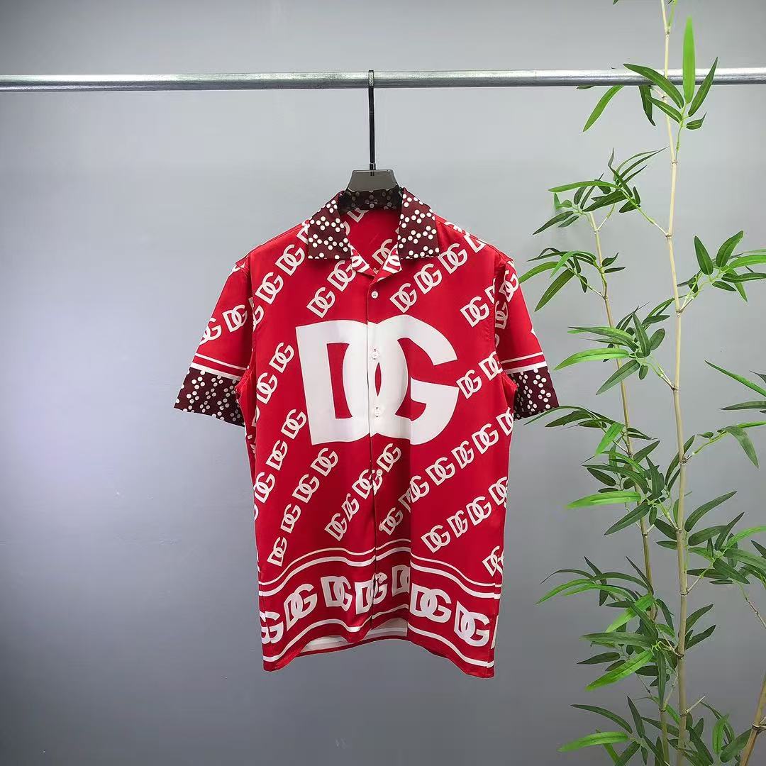 Dolce & Gabbana DG Red  & White Bandana Print Short-Sleeve Shirt