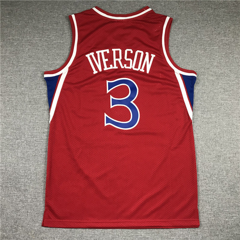 Men's Philadelphia 76ers Allen Iverson Red Hardwood Classics Authentic Jerseys