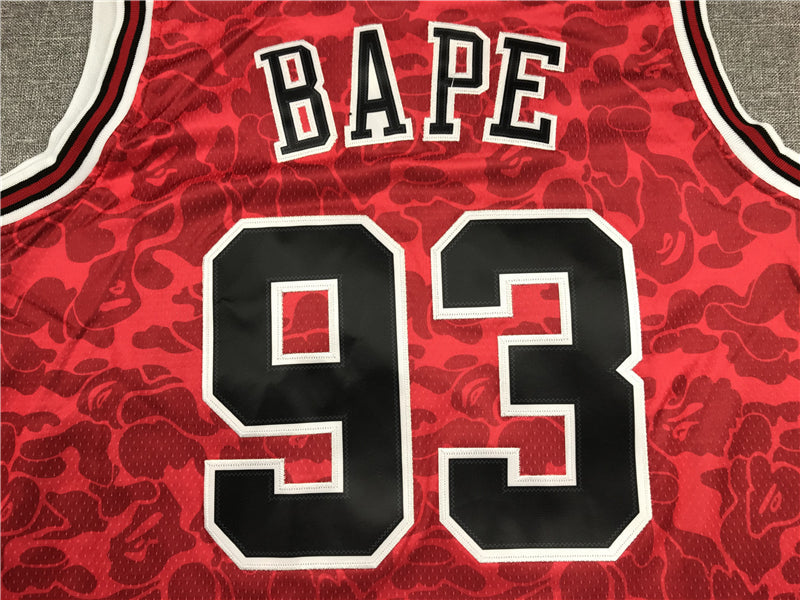 Men's Chicago Bulls Bape #93 Red 1997-98 Hardwood Classics Authentic Jerseys