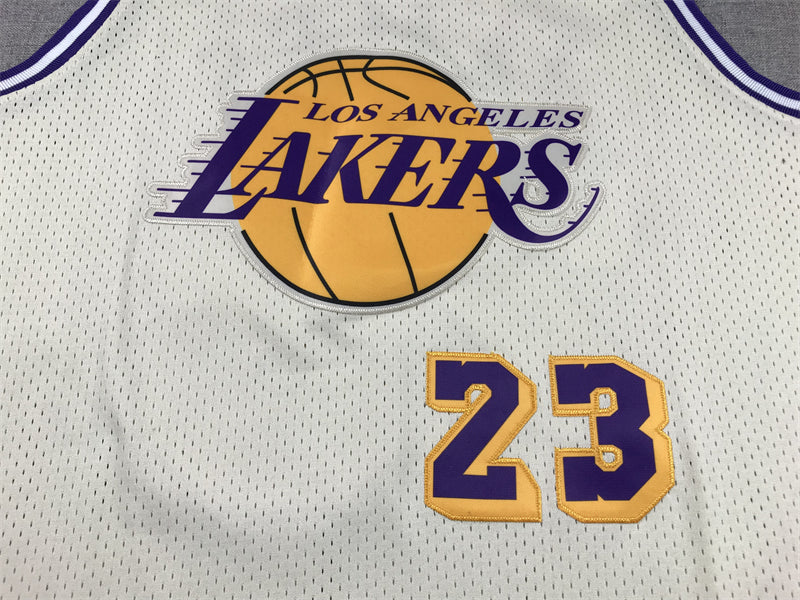 Men's Los Angeles Lakers LeBron James #23 Cream Hardwood Classics Swingman Jerseys
