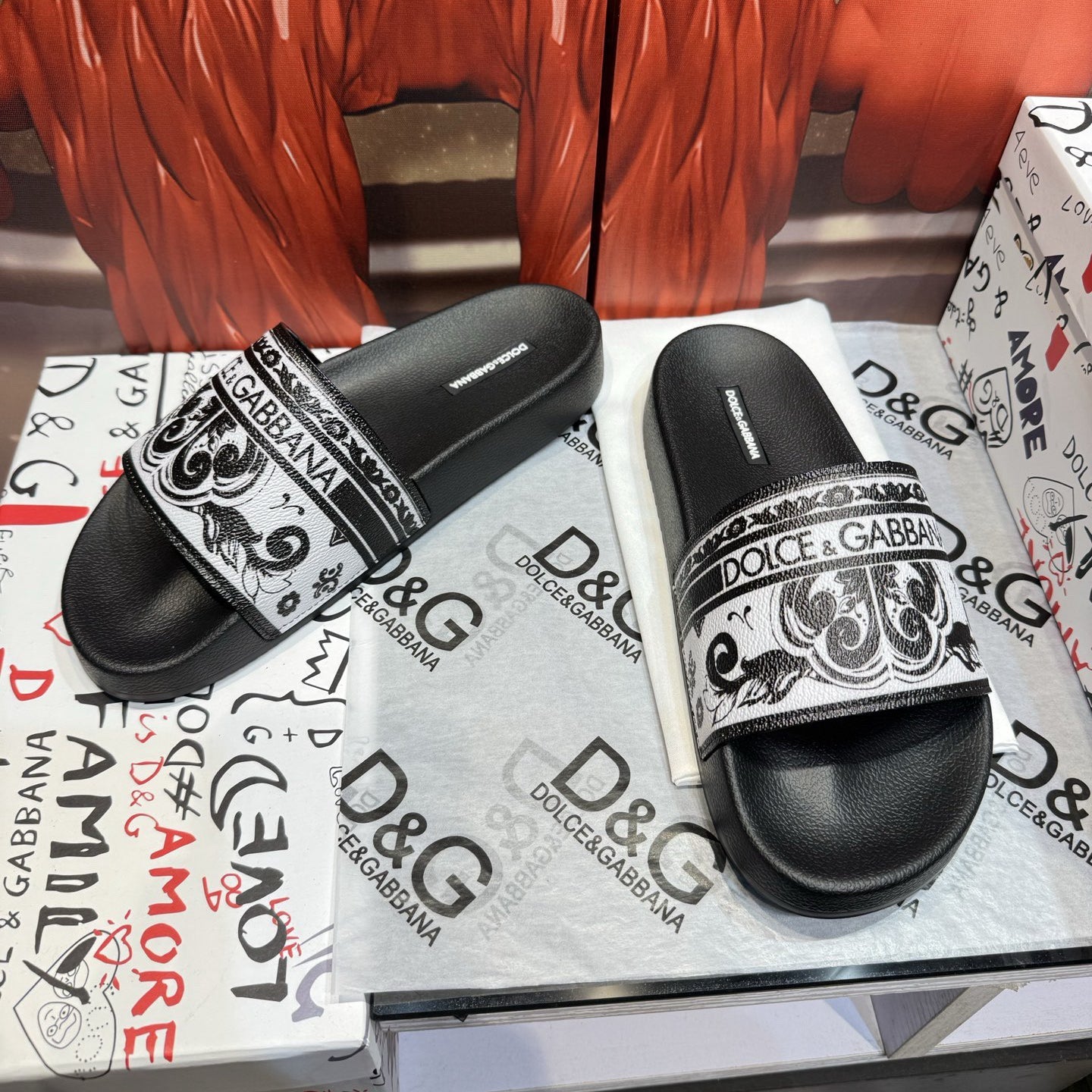 Dolce & Gabbana D&G Logo Print Slide Sandals – Unisex Couple's Summer Slippers
