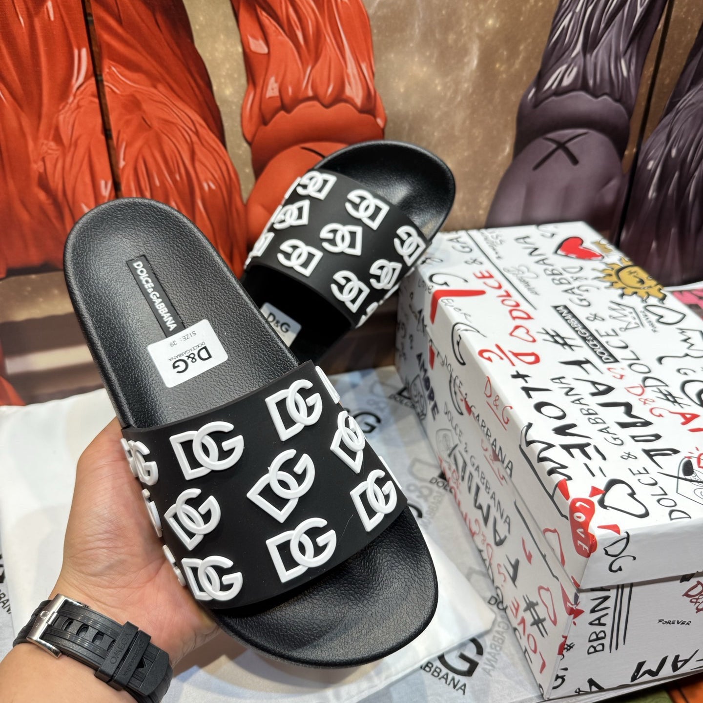 Dolce & Gabbana D&G Logo Print Slide Sandals – Unisex Couple's Summer Slippers