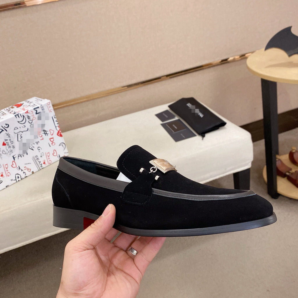 Dolce & Gabbana DG Logo Black Suede Loafers | Men's Luxury Slip-On Dress Shoes