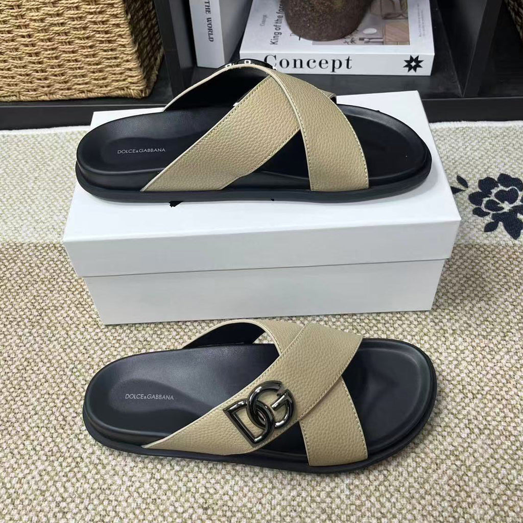 Dolce & Gabbana D&G Logo Print Slide Sandals – Unisex Couple's Summer Slippers