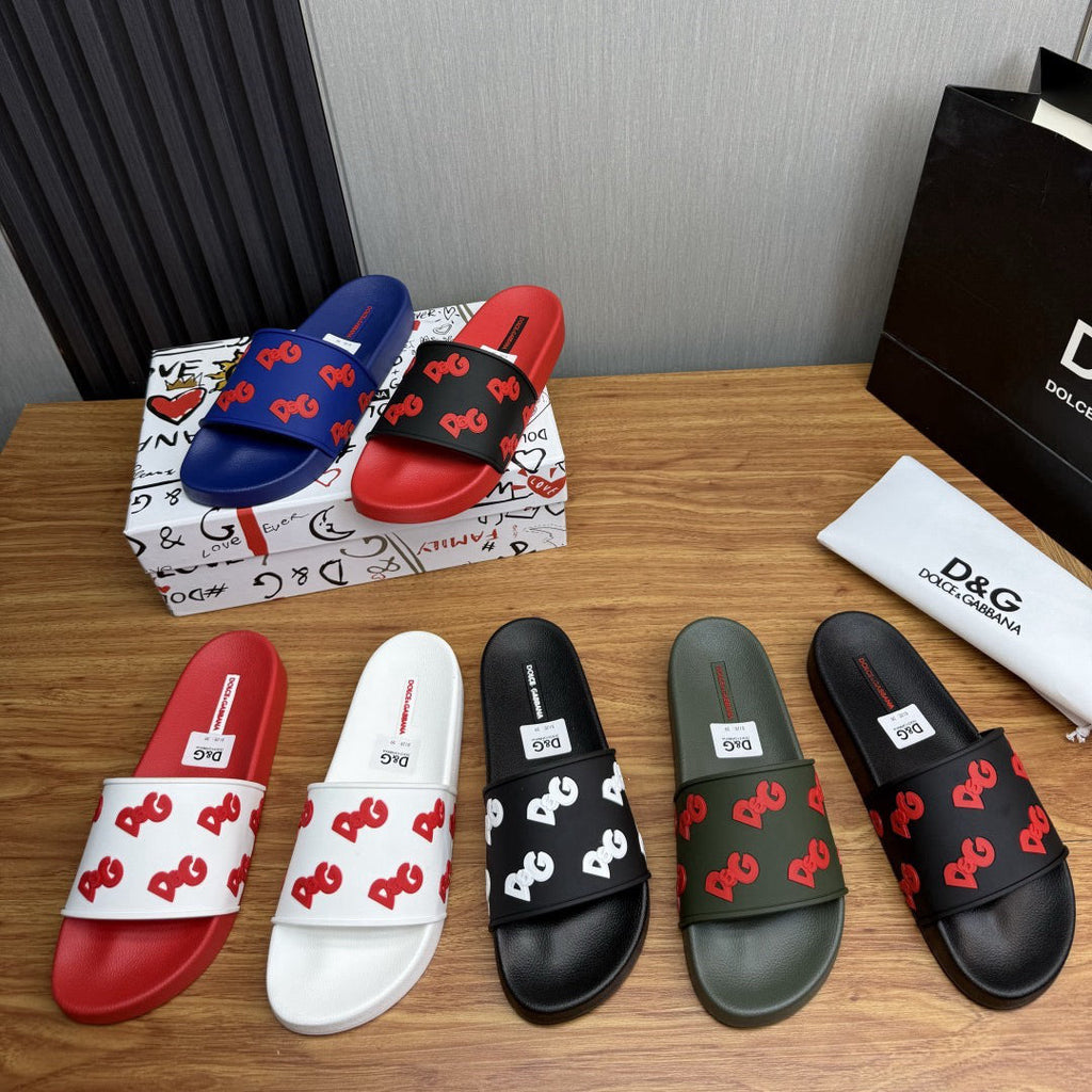 Dolce & Gabbana D&G Logo Print Slide Sandals – Unisex Couple's Summer Slippers