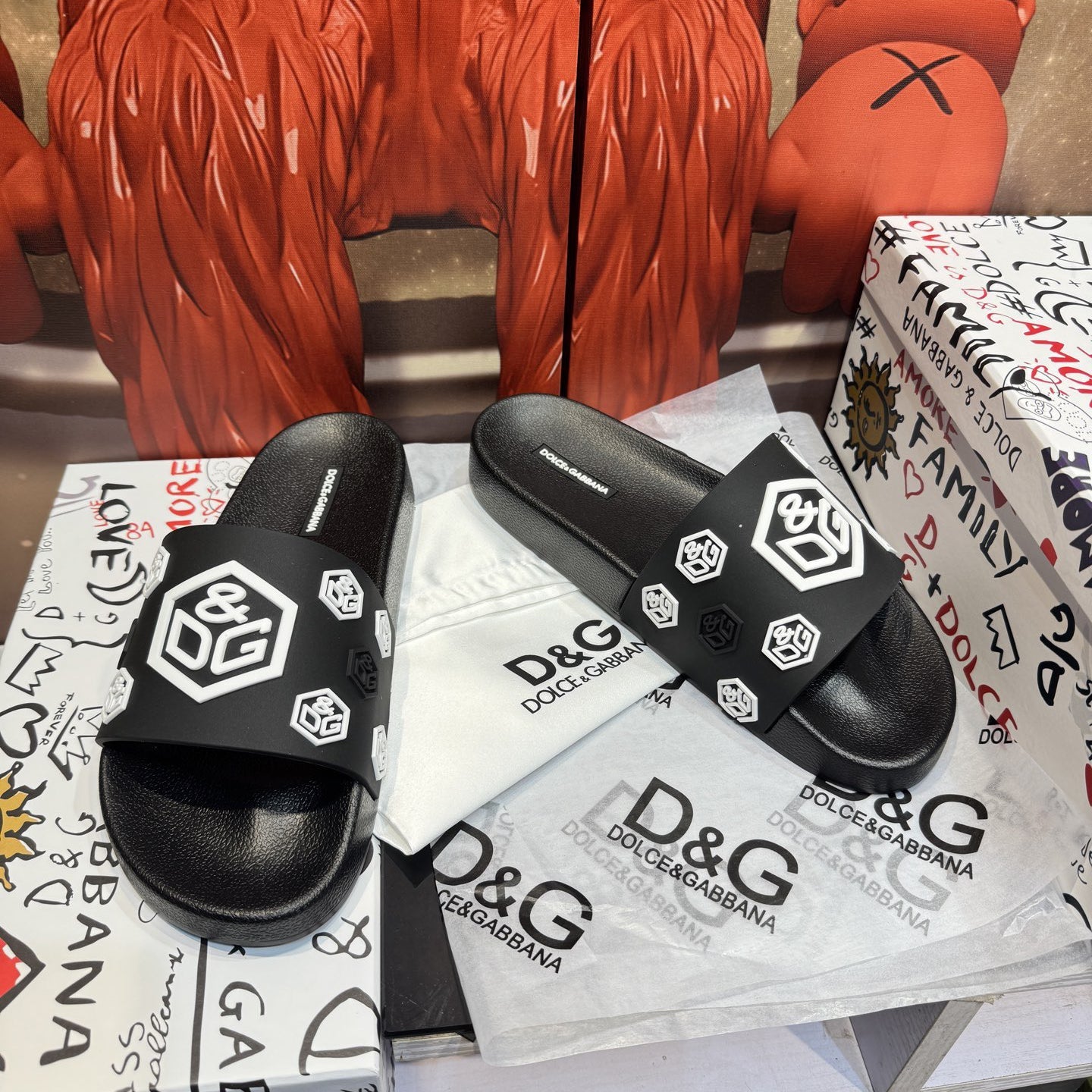 Dolce & Gabbana D&G Logo Print Slide Sandals – Unisex Couple's Summer Slippers