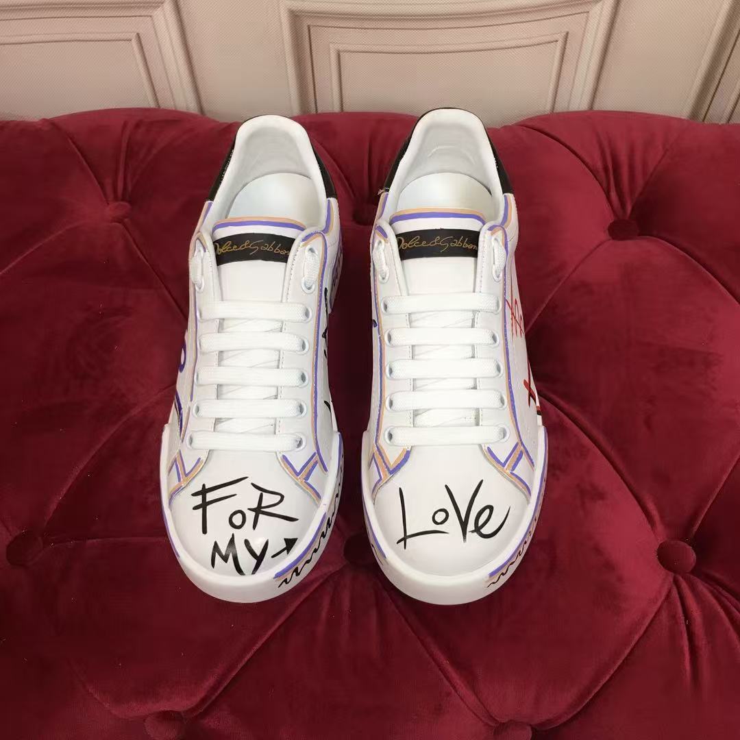 Dolce & Gabbana Portofino Graffiti Sneakers – Unisex Couple's Luxury Casual Shoes