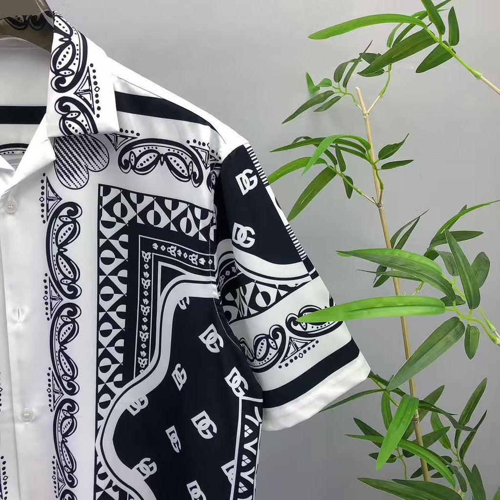 Dolce & Gabbana DG Black & White Bandana Print Short-Sleeve Shirt