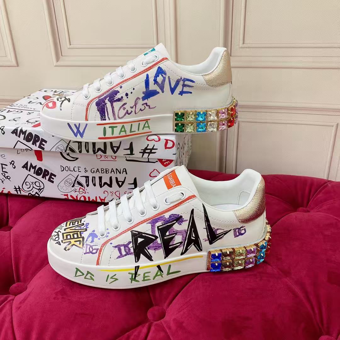 Dolce & Gabbana Portofino Graffiti Sneakers – Unisex Couple's Luxury Casual Shoes
