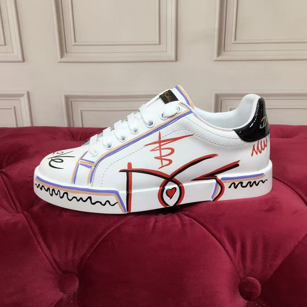 Dolce & Gabbana Portofino Graffiti Sneakers – Unisex Couple's Luxury Casual Shoes