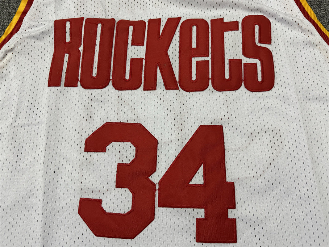 Men's Houston Rockets Hakeem Olajuwon #34 White Hardwood Classics Swingman Jerseys