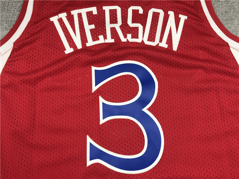 Men's Philadelphia 76ers Allen Iverson Red Hardwood Classics Authentic Jerseys