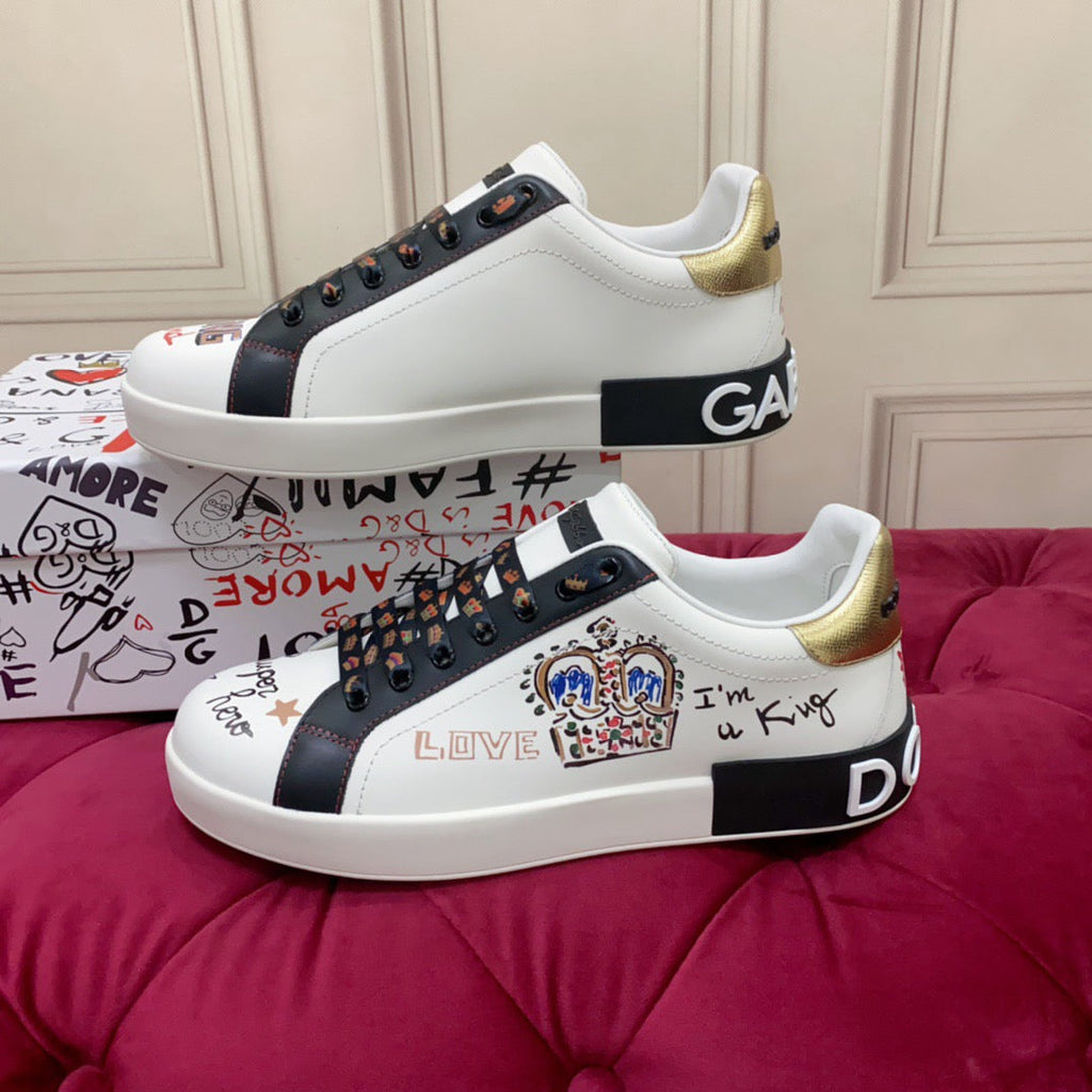 Dolce & Gabbana Portofino Graffiti Sneakers – Unisex Couple's Luxury Casual Shoes