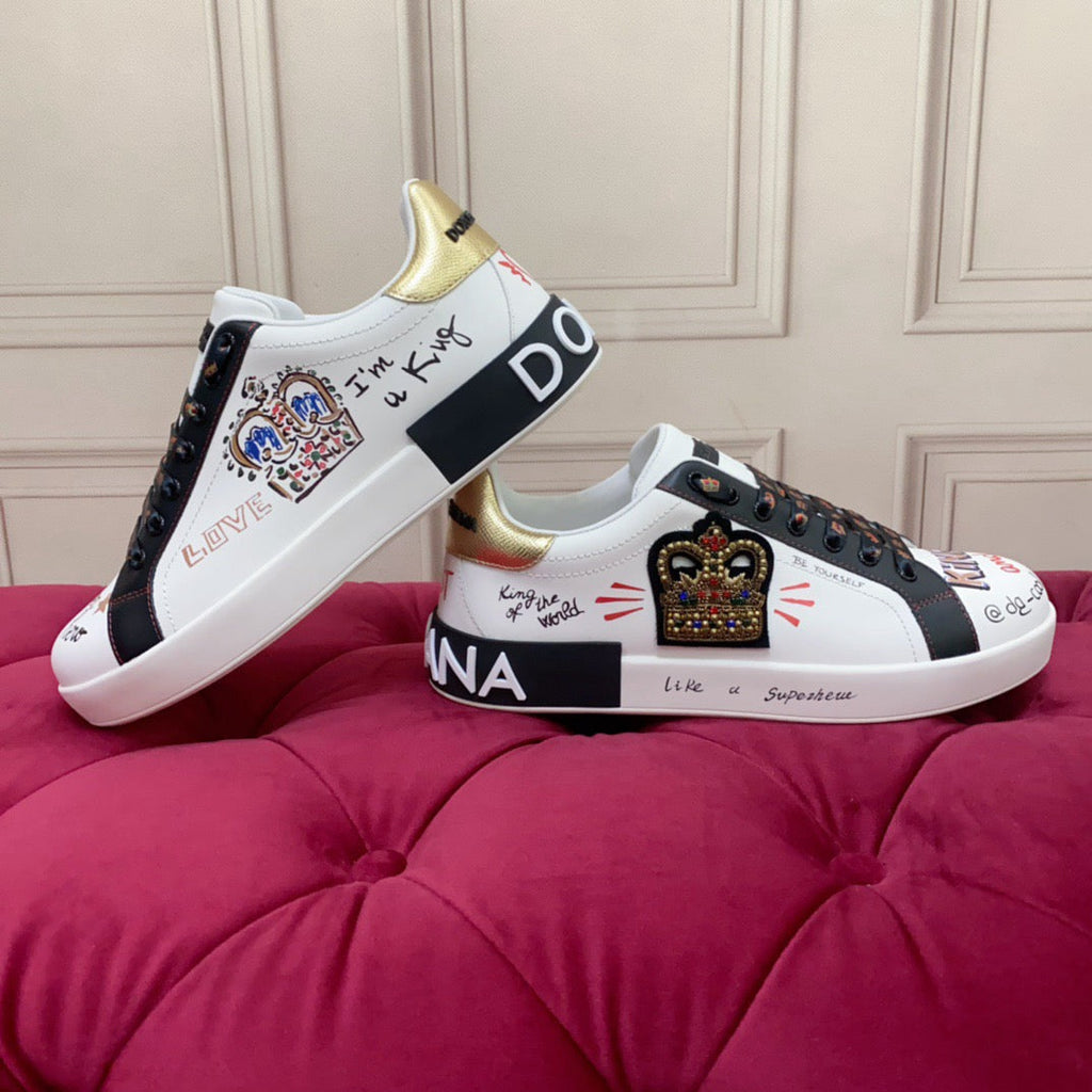 Dolce & Gabbana Portofino Graffiti Sneakers – Unisex Couple's Luxury Casual Shoes