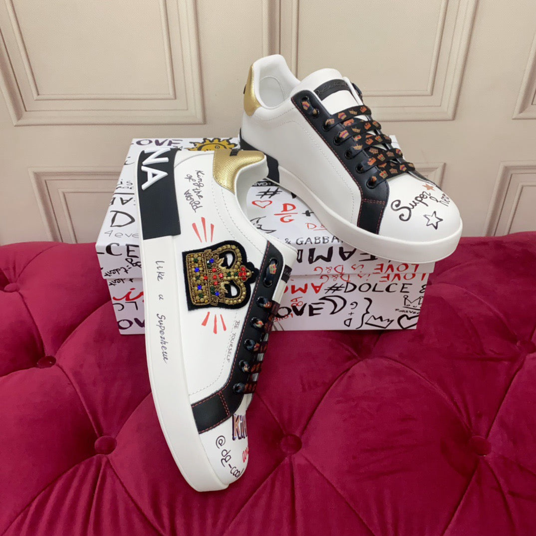 Dolce & Gabbana Portofino Graffiti Sneakers – Unisex Couple's Luxury Casual Shoes