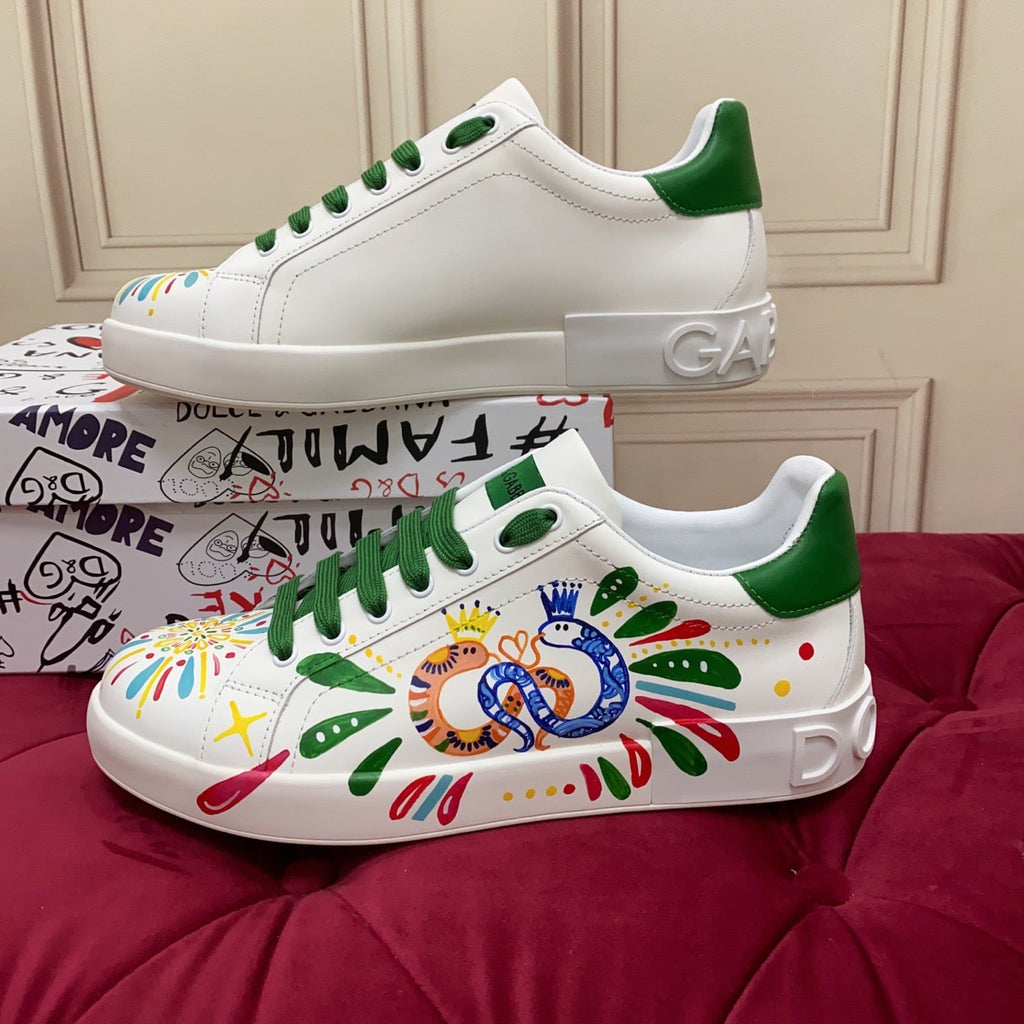 Dolce & Gabbana Portofino Graffiti Sneakers – Unisex Couple's Luxury Casual Shoes