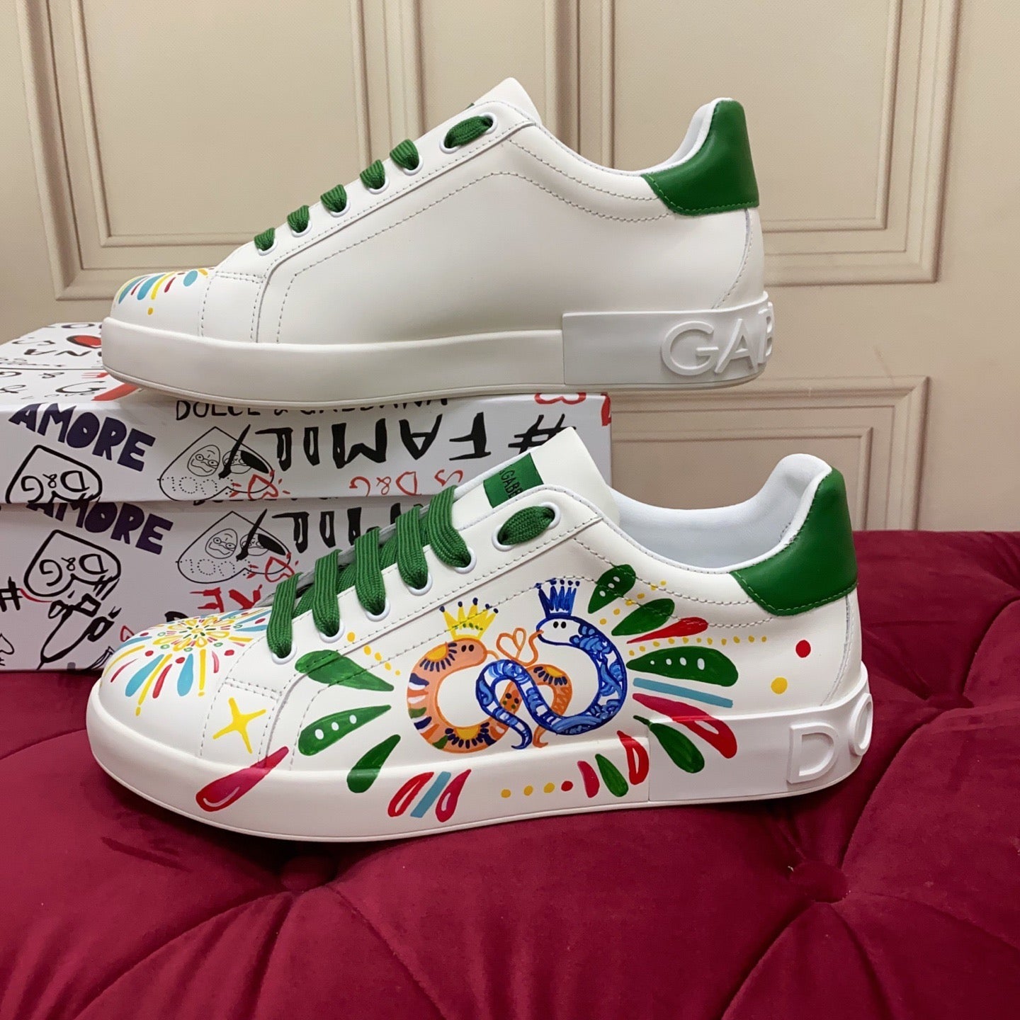 Dolce & Gabbana Portofino Graffiti Sneakers – Unisex Couple's Luxury Casual Shoes
