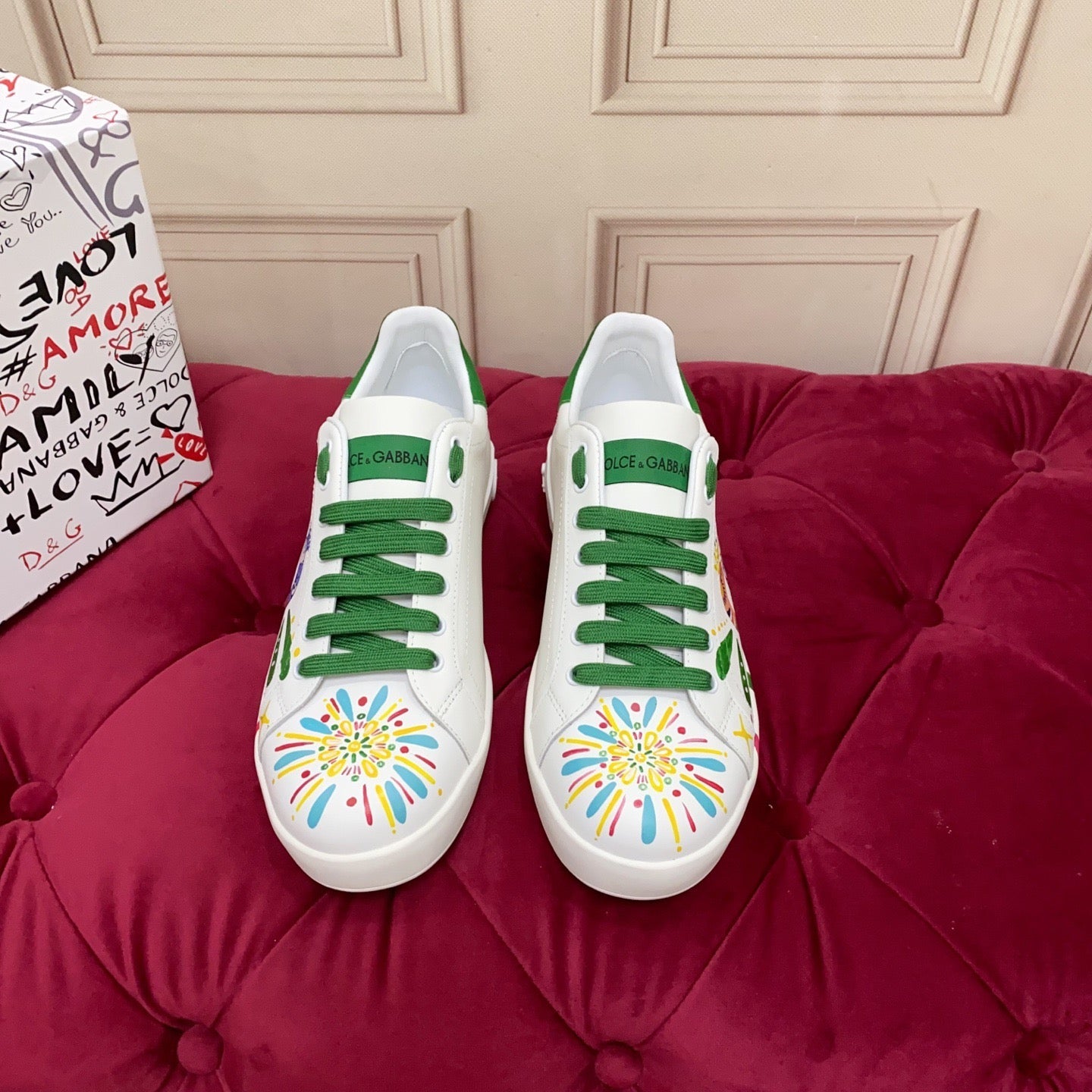 Dolce & Gabbana Portofino Graffiti Sneakers – Unisex Couple's Luxury Casual Shoes